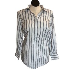 LRL Womens 2XL White Blue Stripe Button Down Shirt Plus Size 2X Tall Tunic